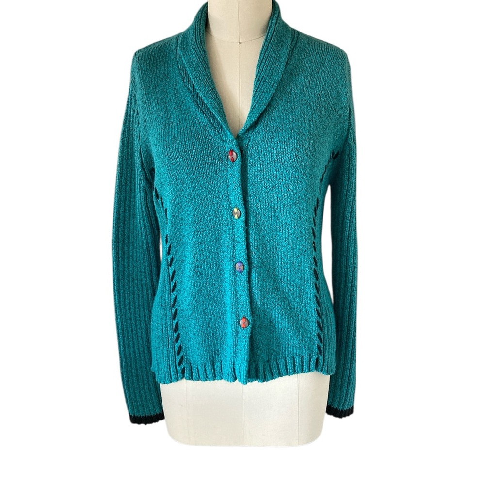 Clare Icelandic Design Teal Cardigan with Snap Closure